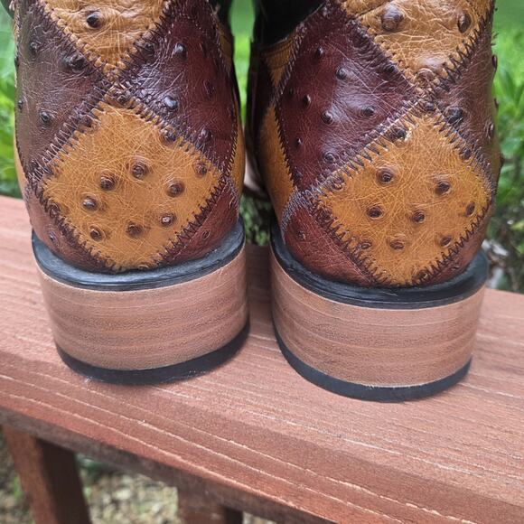 J.B. Dillon Patchwork Ostrich Cowboy Boots 13D Western Artisan Rodeo Statement main image 4